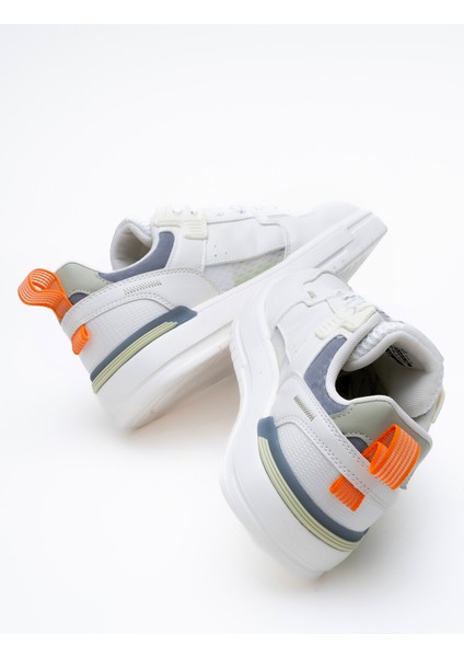 Erkek Kalın Taban Bağcıklı Sneaker Gerçek Deri Hj 25205M Beyaz/turuncu fırsatları