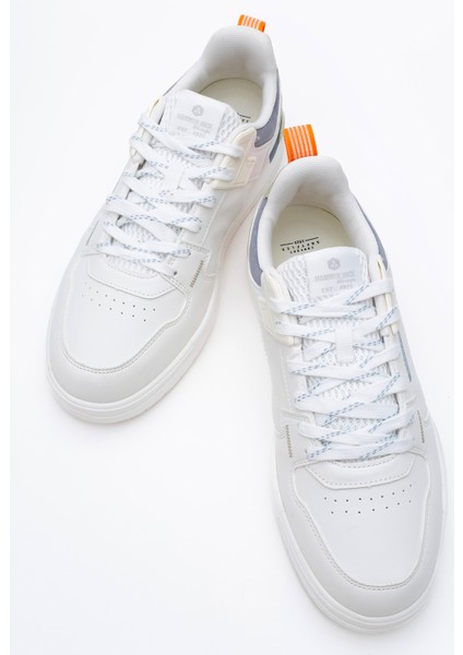 Erkek Kalın Taban Bağcıklı Sneaker Gerçek Deri Hj 25205M Beyaz/turuncu indirimleri