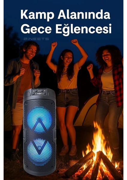 Ensiga Işıklı Büyük Boy Party Box Bluetooth Hoparlör Taşınabilir Şarjlı Ses Sistemi Kablosuz Karaoke Mic