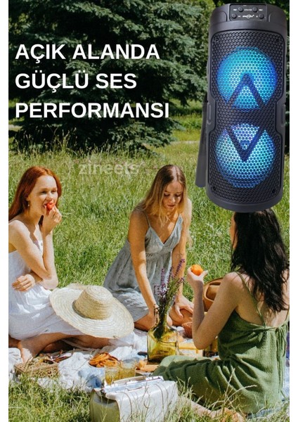 Ensiga Işıklı Büyük Boy Party Box Bluetooth Hoparlör Taşınabilir Şarjlı Ses Sistemi Kablosuz Karaoke Mic