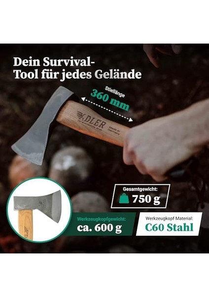 Rheinland Balta 600GR, Ağaç Sap 36CM, Krm/siyah
