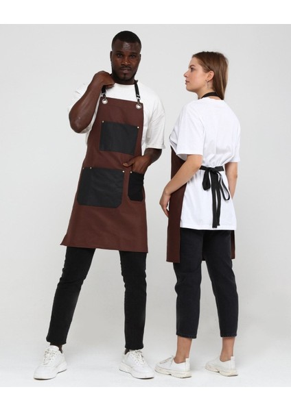 Leke Tutmaz Çok Amaçlı Önlükler, Şık ve Koruyucu, 80x65 cm, Pamuk Polyester, Kahverengi