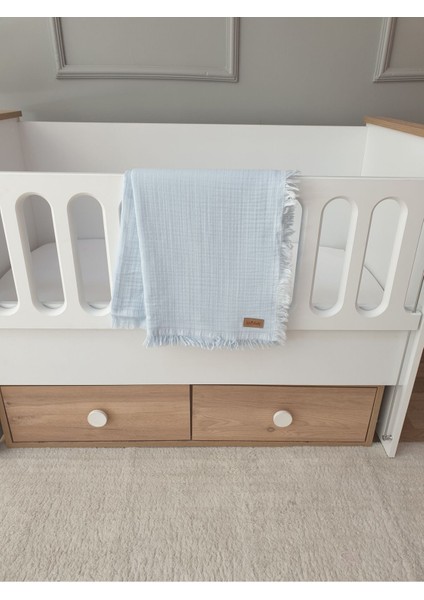 4 Katlı Müslin Bebek Battaniyesi - Püsküllü - 130X140 cm - Bebe Mavi fiyatları