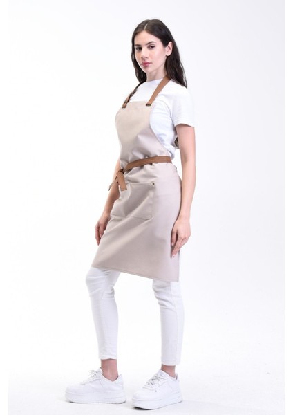 Su itici mutfak önlüğü, leke tutmaz, şef ve garson kullanımı, gri, 85x60, pamuk polyester