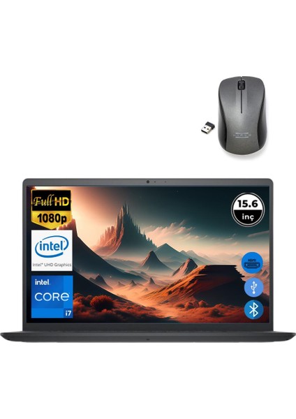 Inspiron 3520 I7 1255U 8gb 128 GB M.2 SSD I35201013U ATL30 O/b 15.6" Ubuntu Taşınabilir Bilgisayar+Mouse