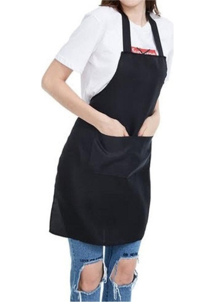 Unisex Siyah Cafe ve Bistro Aşçı Kasap Önlüğü, şık ve kullanışlı tasarım