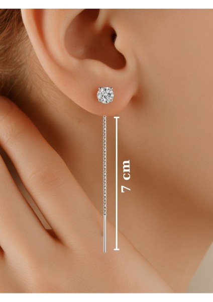 Minimalist 925 Ayar Gümüş Zirkon Tektaş Zincir Küpe | Şık Tasarım fiyatları