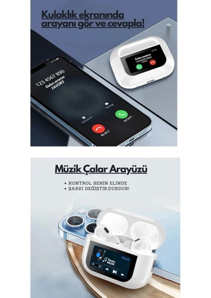 Airpods Pro Bluetooth Kulaklık – LED Ekranlı Şarj Kutusu, Mikrofonlu ve dokunmatik