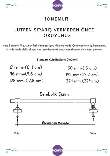 Köprü Mat 192mm Metal Kulp Vidalı Dolap, Komodin, Vestiyer, Vida Hediye Siyah 19 cm 20 cm uyumlu fiyatları