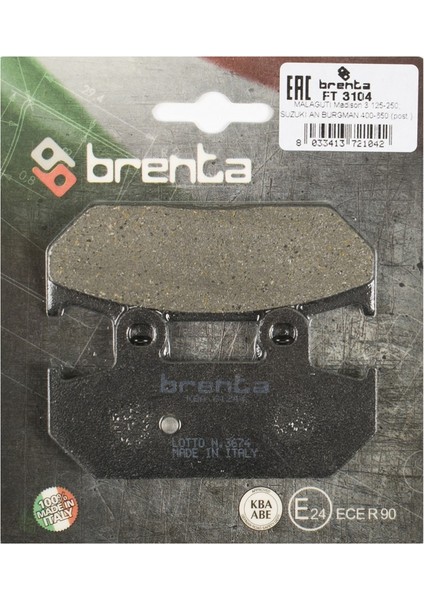 Malaguti Madıson 125 Arka Fren Balata Brenta (Made In Italy)