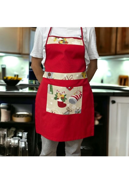 Kırmızı şık mutfak önlüğü, pamuk, 50x70 cm, şıklık ve fonksiyonellik bir arada