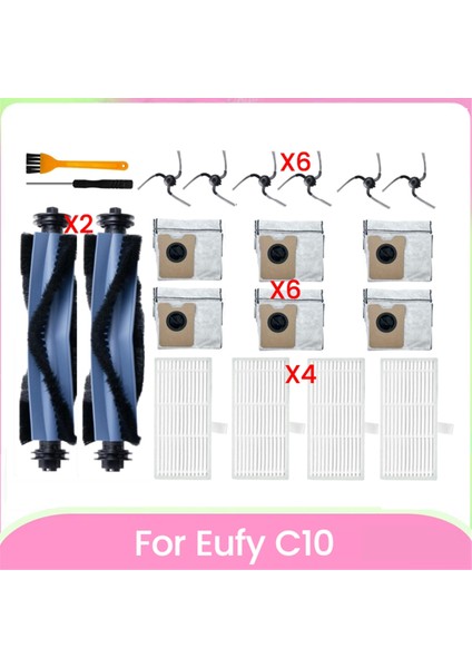 20 Adet Ana Fırça Yan Fırça Hepa Filtre Toz Torbası Eufy C10 Robot Süpürge Aksesuarları Için Yedek (Yurt Dışından)