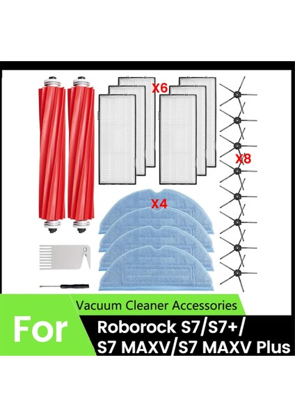 Roborock S7, S7+, S7 Maxv, S7 Maxv Plus Elektrikli Süpürge Parçaları Için 22 Adet Yedek Parça Ana Yan Fırça Filtre Paspas Bezi (Yurt Dışından)