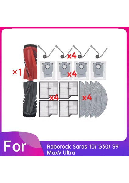 Roborock Saros 10/ G30/ S9 Maxv Ultra Süpürge Aksesuarları Için 18 Adet Silindir Yan Fırça Hepa Filtre Paspas Pedi Toz Torbası (Yurt Dışından)