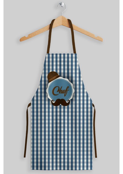 Mint kahve pötikareli şef desenli geniş mutfak önlüğü 65x85 cm