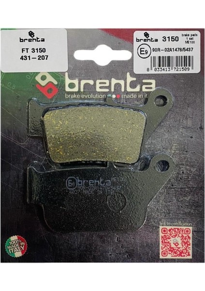 Yamaha Yp 250 X-Max 14-18(Abssiz) Arka Fren Balata Brenta (Made In Italy)