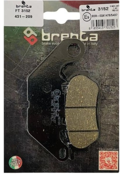 Yamaha D Elıght 115 Ön Fren Balata Brenta (Made In Italy)