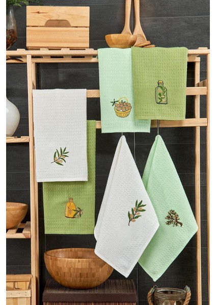 6'lı Yeşil Mutfak Havlu Seti, yumuşak ve dayanıklı, pratik kullanım için ideal