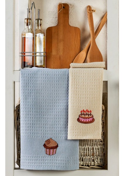 6'lı Mutfak Kurulama Bezi Cupcake Seti, Pamuk, 40x60, Bej, şık ve kullanışlı set modelleri