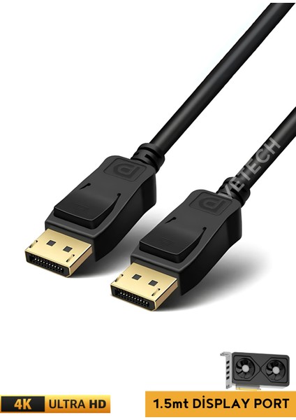Display Port Kablo 1.5mt Oyuncu Bilgisayarı Için Dp To Dp 4K Hd 144Hz - 165Hz Monitör Kablo