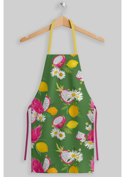 Yeşil Pitaya Meyve Desenli Mutfak Önlüğü 55x70 Polyester