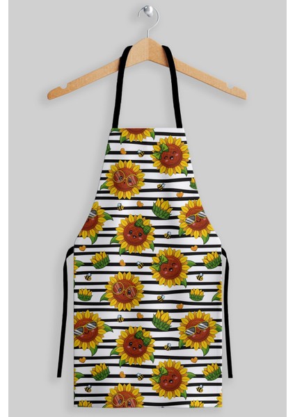 Sarı ve siyah renkli mutfak önlüğü, polyester, 55x70 cm, şık ve kullanışlı