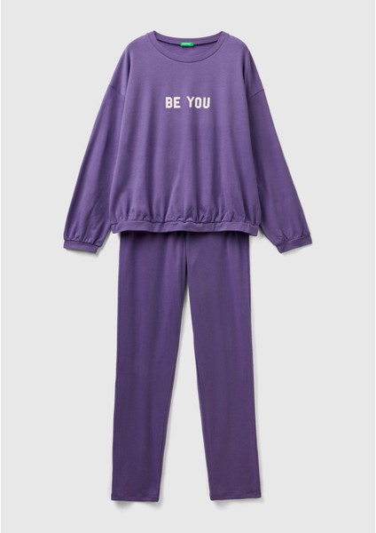 Kadın Mor Slogan Baskılı Pijama Takımı fiyatları