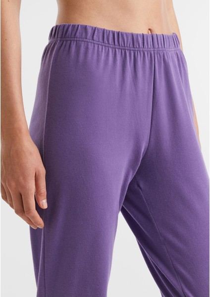 Kadın Mor Slogan Baskılı Pijama Takımı indirimleri