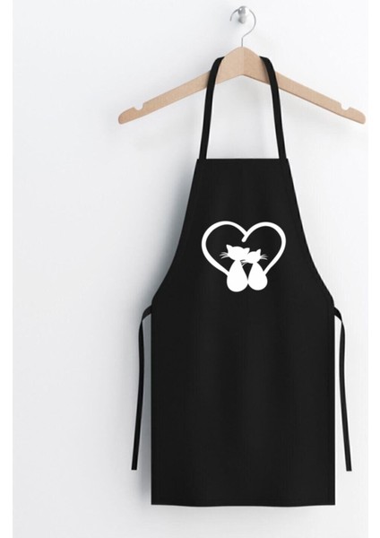 Kedi Baskılı Siyah Mutfak Önlüğü, Şık ve Kullanışlı Mutfak Aksesuarı