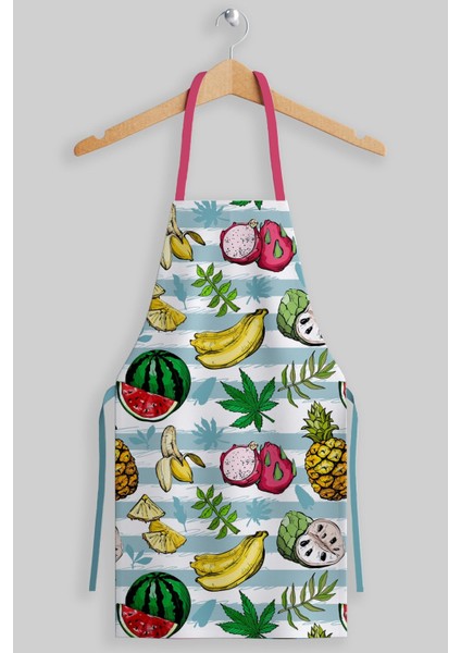 Mavi Çizgili Tropik Meyve Desenli Mutfak Önlüğü, şık ve neşeli tasarım, 55x70 cm fiyatları