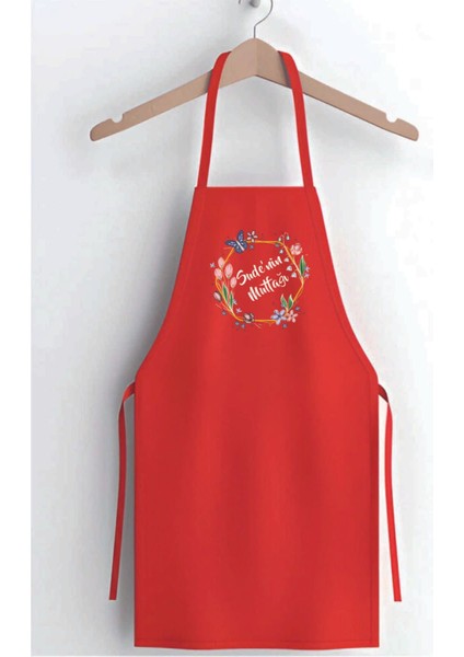 Kişiye Özel Kırmızı Baskılı Mutfak Önlüğü, Şık ve Kullanışlı, Pamuk Viskon 55x70