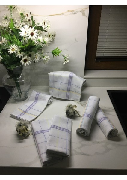 Lila Bordürlü 4'lü Mutfak Kurulama Bezi, şık ve kullanışlı 70x50 cm set