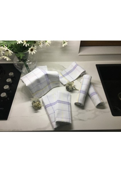Lila Bordürlü 4'lü Mutfak Kurulama Bezi, şık ve kullanışlı 70x50 cm set modelleri