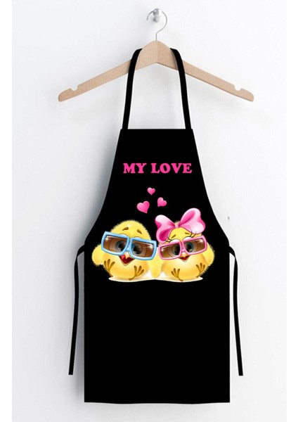 Şık civciv desenli siyah mutfak önlüğü, polyester, 55x70 cm fiyatları