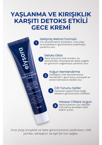 Leke, Yaşlanma Karşıti, Gözenek Sıkılaştırıci, Retinol Krem, Gece Bakım Kremi 50ML fırsatları