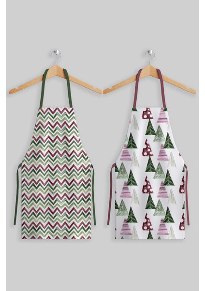 Çam Desenli 2'li Mutfak Önlüğü Seti, Polyester, 55x70 cm, Beyaz