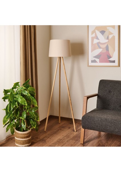 Lighting Ahşap Ayak Tripod Lambader - Natürel / Beyaz