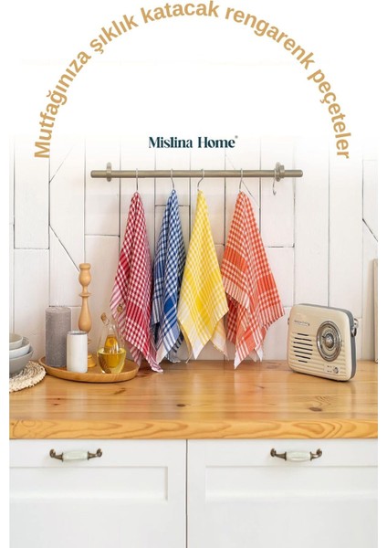 Pötikareli 5'li Yeşil Pamuk Mutfak Peçetesi 47x67cm, Kurulama ve Beslenme Örtüsü