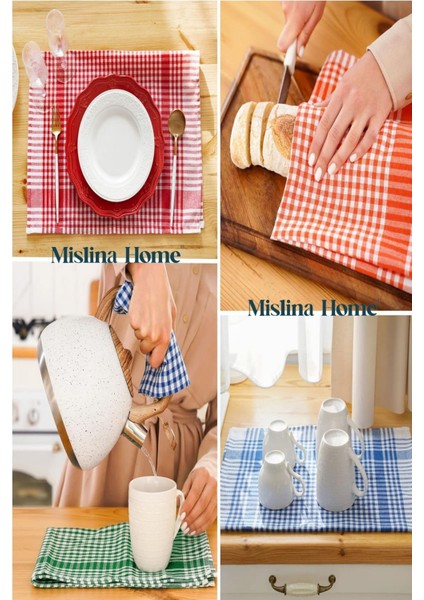 Pötikareli 5'li Yeşil Pamuk Mutfak Peçetesi 47x67cm, Kurulama ve Beslenme Örtüsü modelleri