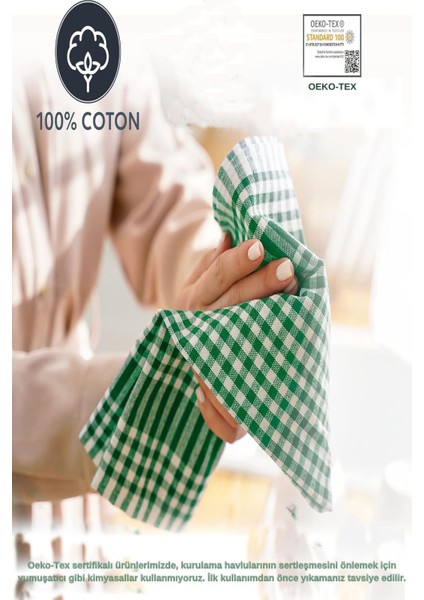Pötikareli 5'li Yeşil Pamuk Mutfak Peçetesi 47x67cm, Kurulama ve Beslenme Örtüsü fırsatları
