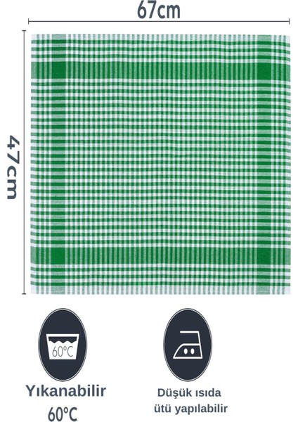 Pötikareli 5'li Yeşil Pamuk Mutfak Peçetesi 47x67cm, Kurulama ve Beslenme Örtüsü