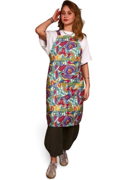 Çok Renkli Bahçe Önlüğü 96x65 Pamuk Polyester Rahat ve Şık Tasarım