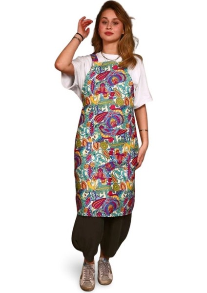 Çok Renkli Bahçe Önlüğü 96x65 Pamuk Polyester Rahat ve Şık Tasarım