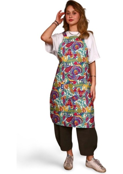 Çok Renkli Bahçe Önlüğü 96x65 Pamuk Polyester Rahat ve Şık Tasarım