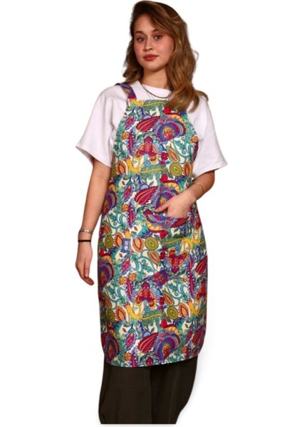Çok Renkli Bahçe Önlüğü 96x65 Pamuk Polyester Rahat ve Şık Tasarım