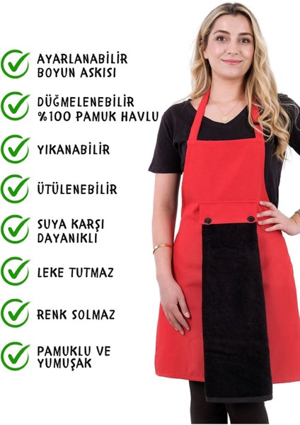 Kırmızı-siyah mutfak önlüğü seti, pamuk polyester, 50x70 cm, havlulu tasarım fiyatları