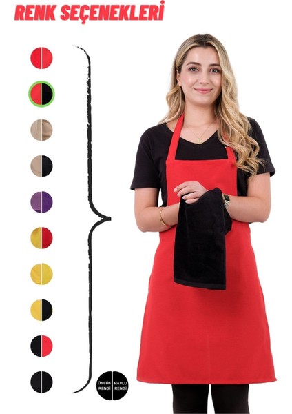 Kırmızı-siyah mutfak önlüğü seti, pamuk polyester, 50x70 cm, havlulu tasarım indirimleri