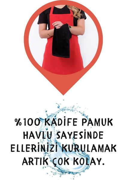 Kırmızı-siyah mutfak önlüğü seti, pamuk polyester, 50x70 cm, havlulu tasarım