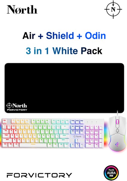Shield Beyaz Mekanik Oyuncu Klavyesi + Air Beyaz Rgb Oyuncu Mouse + Odin Oyuncu Mousepad Vıp Bundle
