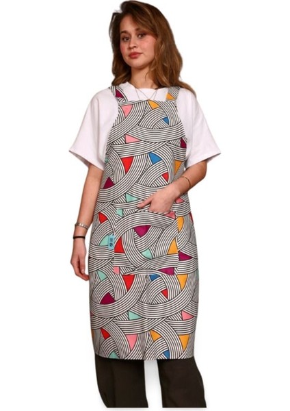 Çok Renkli Geometrik Tasarım Mutfak Önlüğü 92x49 cm Pamuk Polyester fırsatları